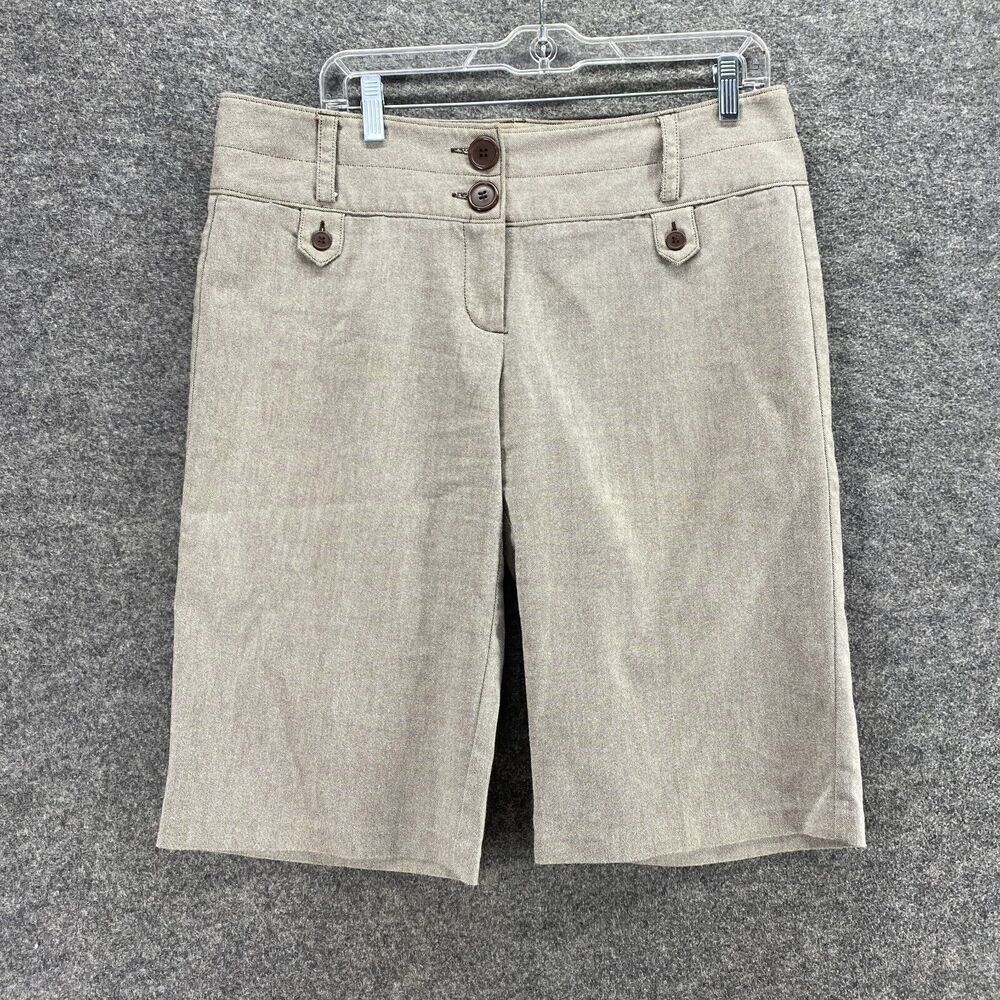 Maurices Shorts Women 11/12 Beige Mid Rise Flat Front Bermuda Cotton Casual